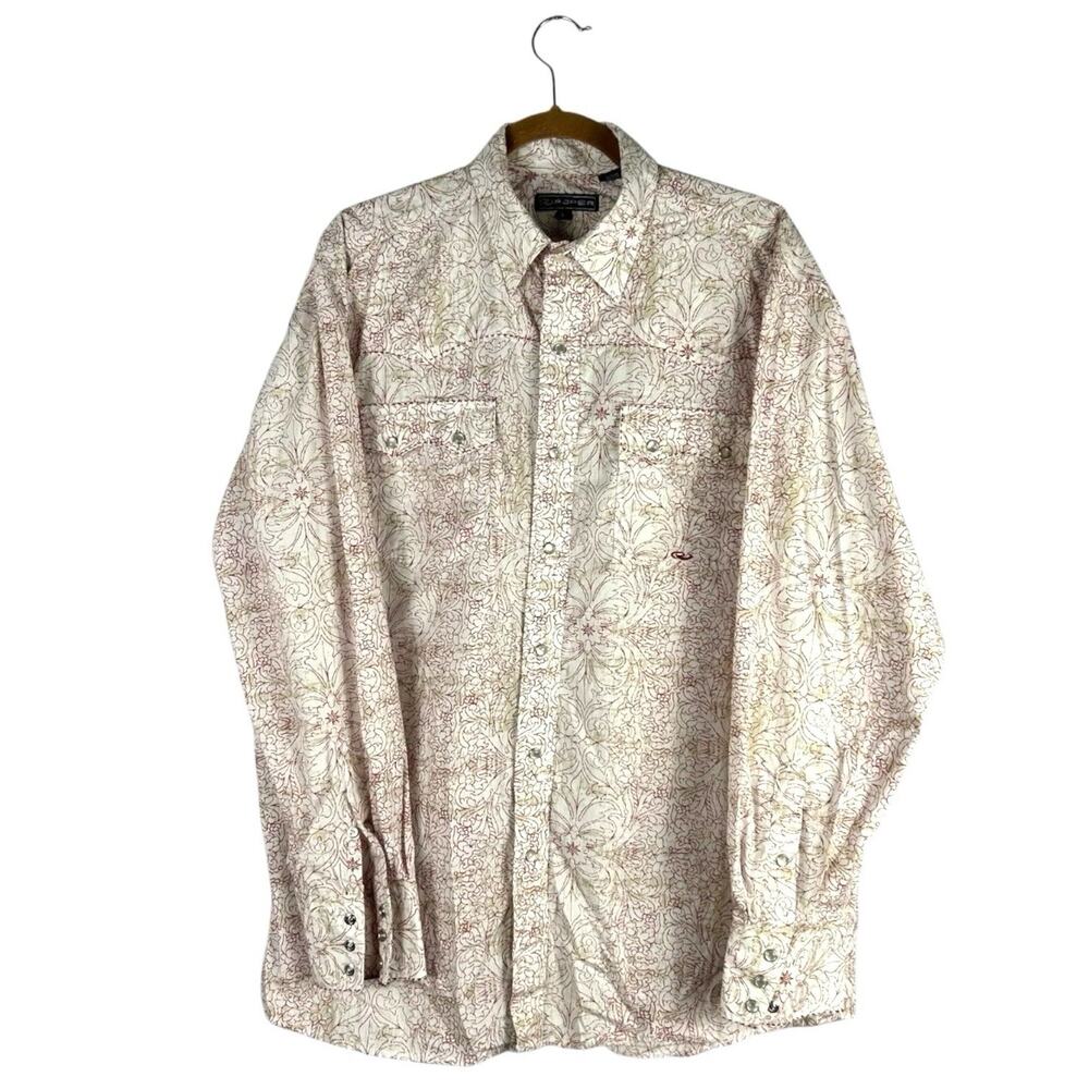 Roper Western Shirt Men Size 2XL Brush Popper Pearl Snap Cream Tan Rust Print